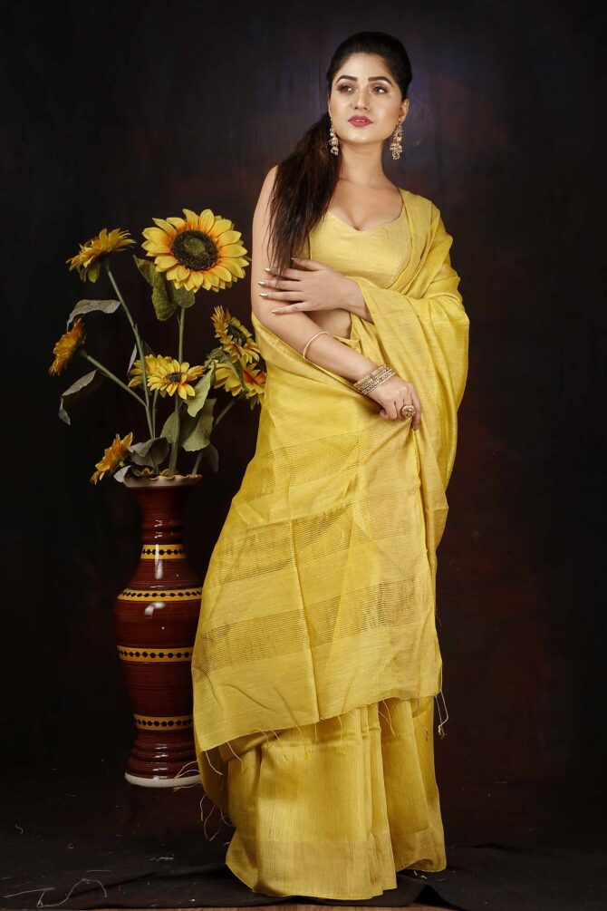 U.F Matte Yellow Pure Silk Saree