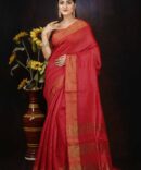 Persian Red Solid Pure Silk Saree