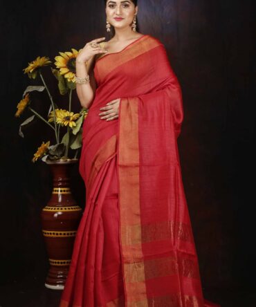 Persian Red Solid Pure Silk Saree