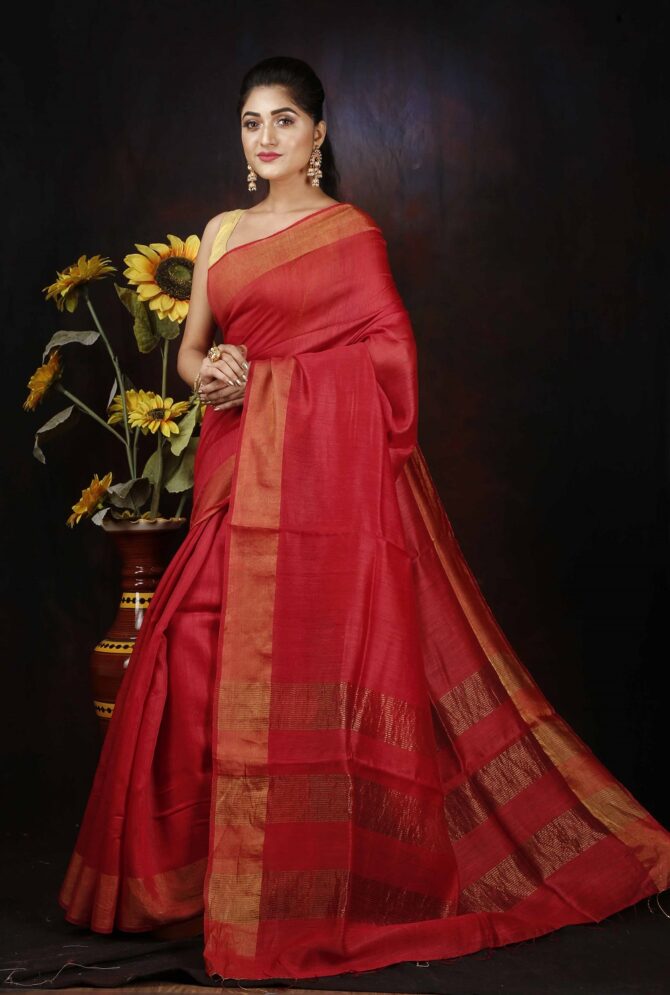 Persian Red Solid Pure Silk Saree