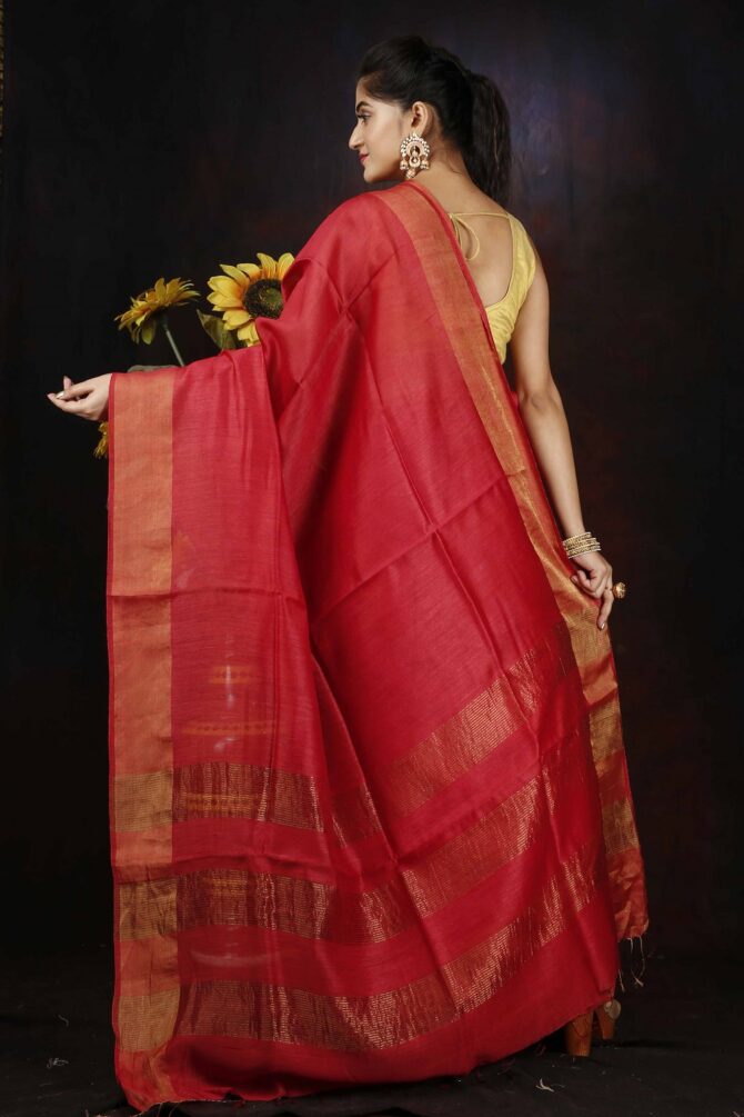 Persian Red Solid Pure Silk Saree