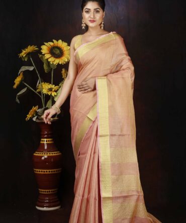 Baby Pink and Gold Tissue Linen saree