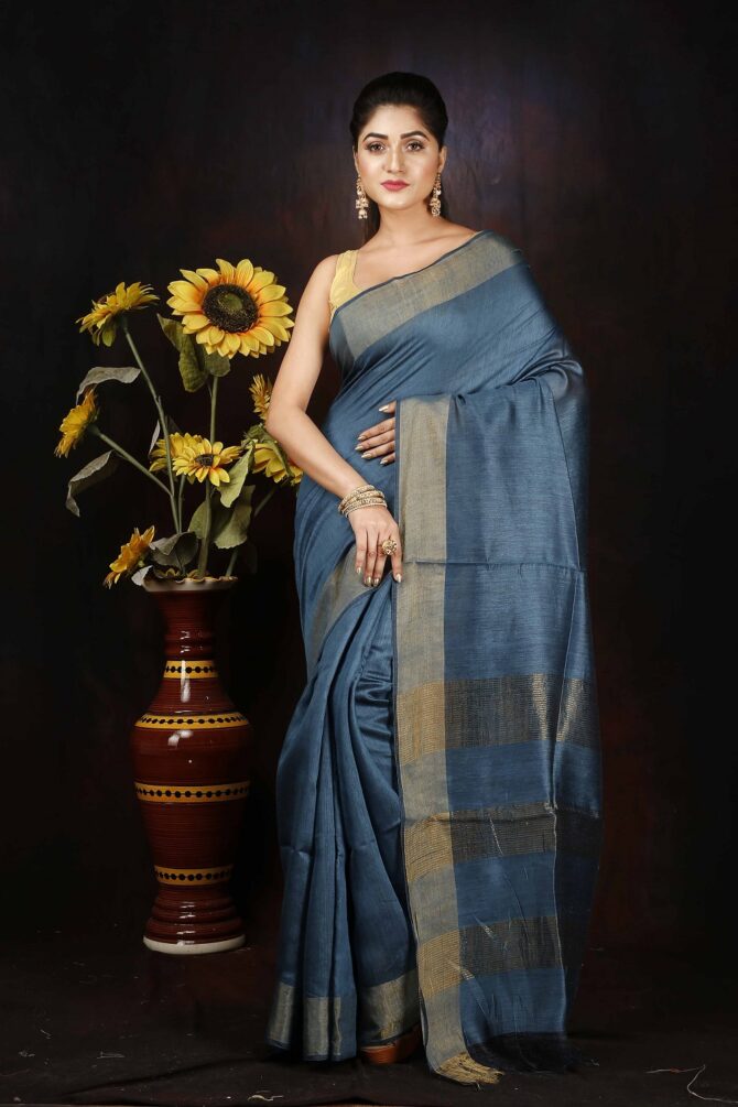 Sapphire Blue Pure Silk Saree