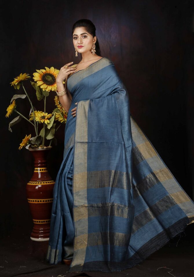 Sapphire Blue Pure Silk Saree