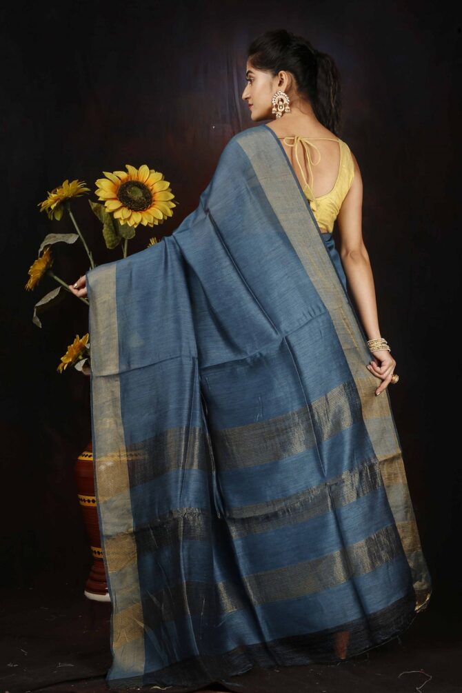 Sapphire Blue Pure Silk Saree