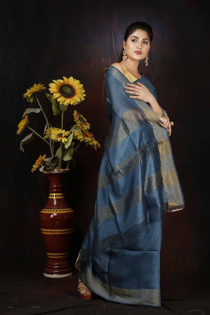 Sapphire Blue Pure Silk Saree