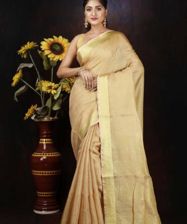 Creme Tissue Linen Saree