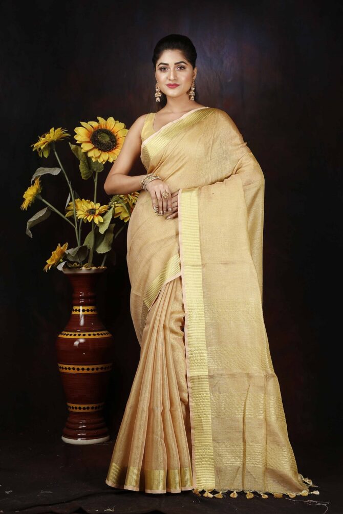 Creme Tissue Linen Saree