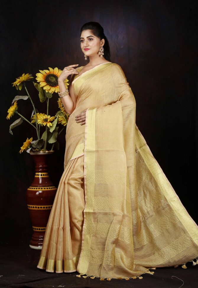 Creme Tissue Linen Saree