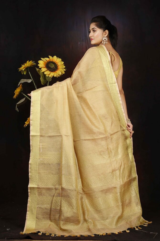 Creme Tissue Linen Saree