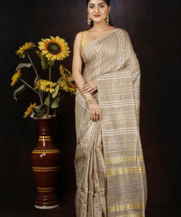Light tan Stripped Semi Silk Saree