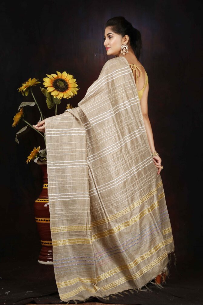 Light tan Stripped Semi Silk Saree