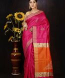 Pink and Orange Dupion Silk Handloom Weaving Saree