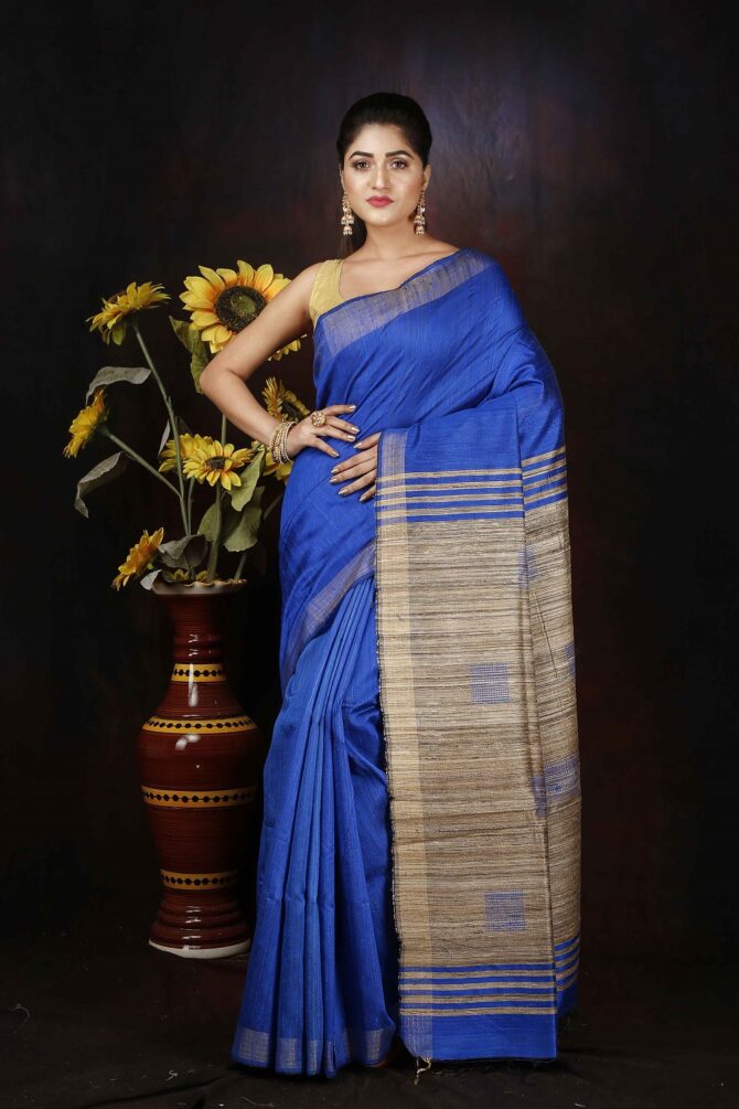 Indigo Blue Dupion Silk Saree