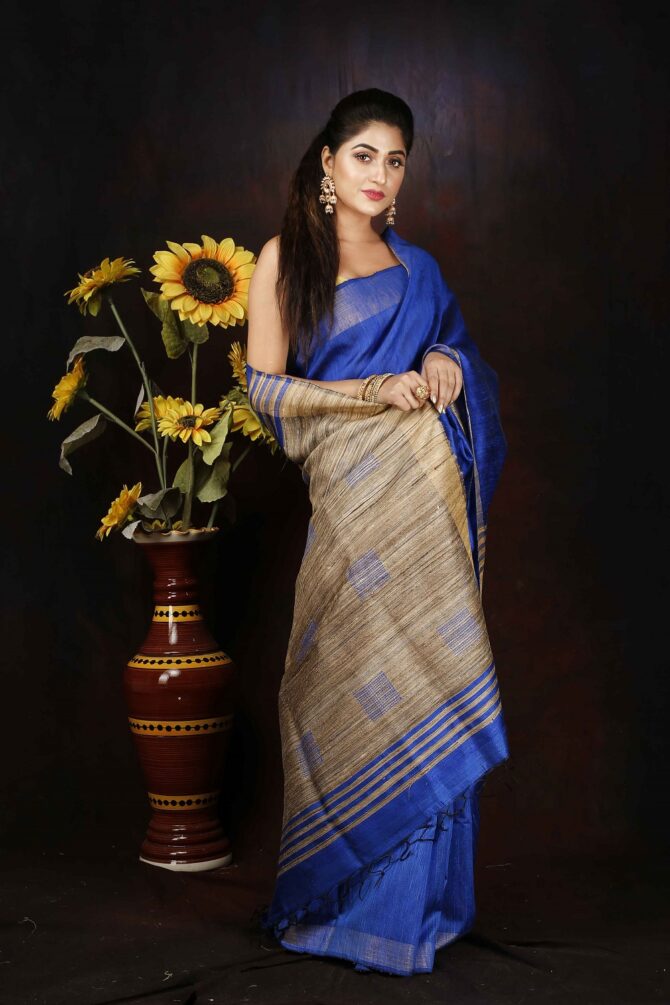 Indigo Blue Dupion Silk Saree