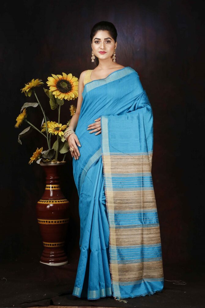 Sky Blue Dupion Silk Saree