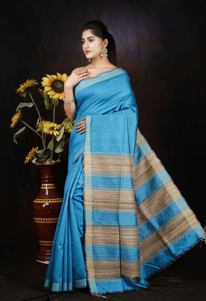 Sky Blue Dupion Silk Saree