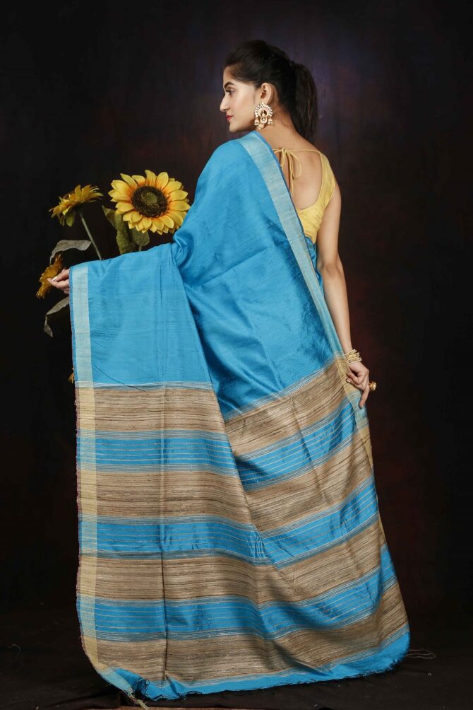 Sky Blue Dupion Silk Saree