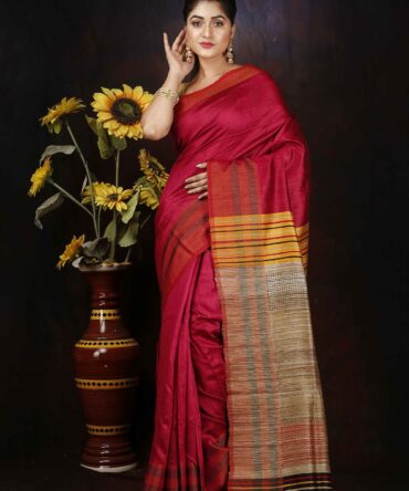 Indian Red Dupion Silk Saree