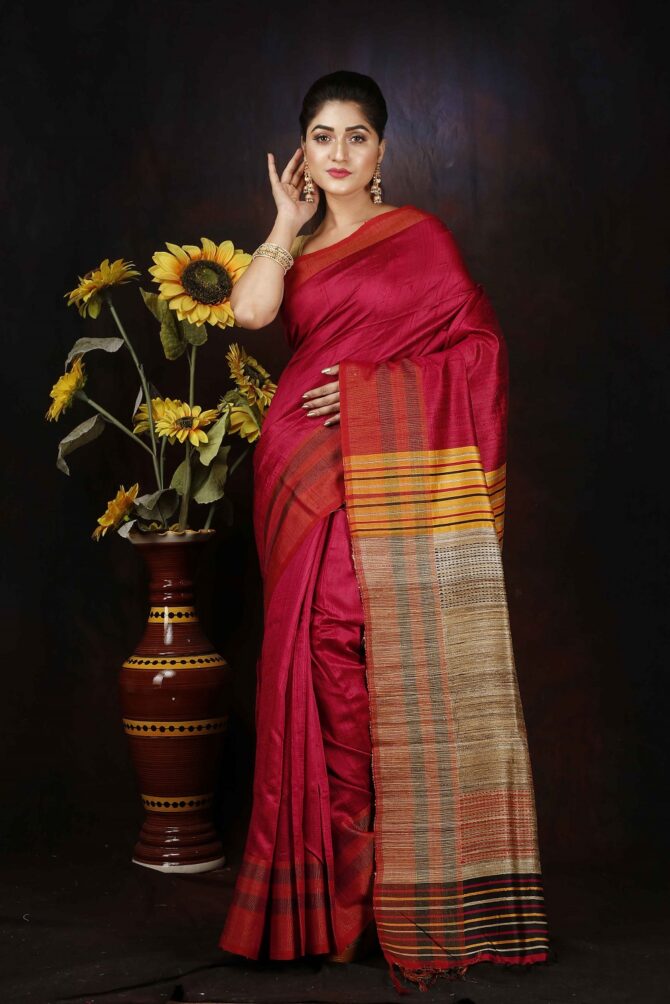 Indian Red Dupion Silk Saree