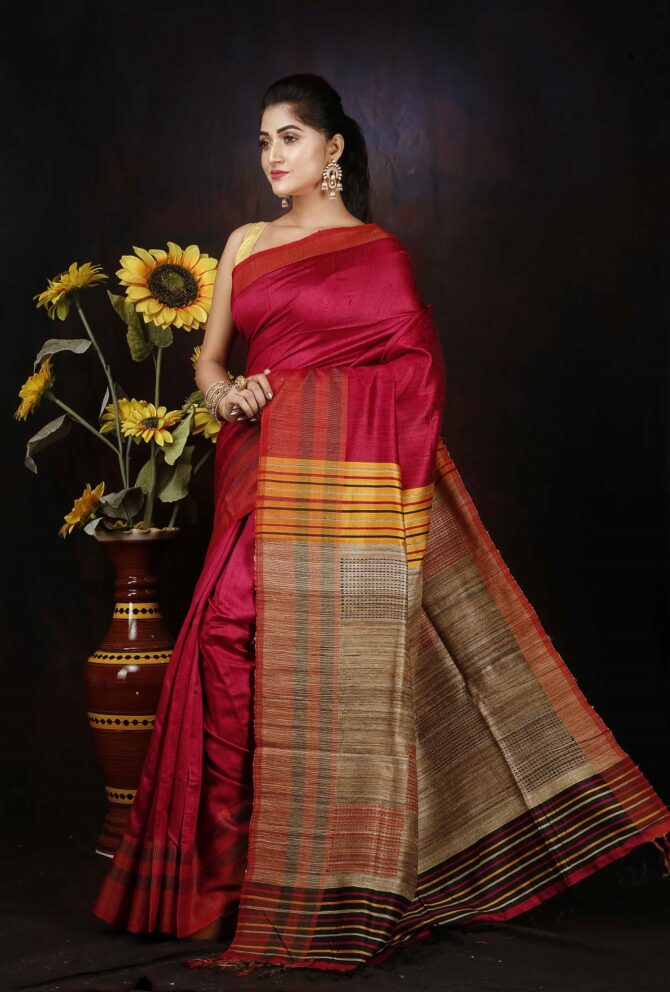 Indian Red Dupion Silk Saree