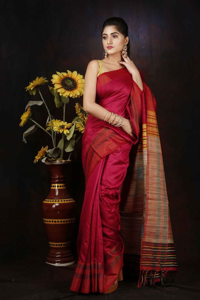 Indian Red Dupion Silk Saree