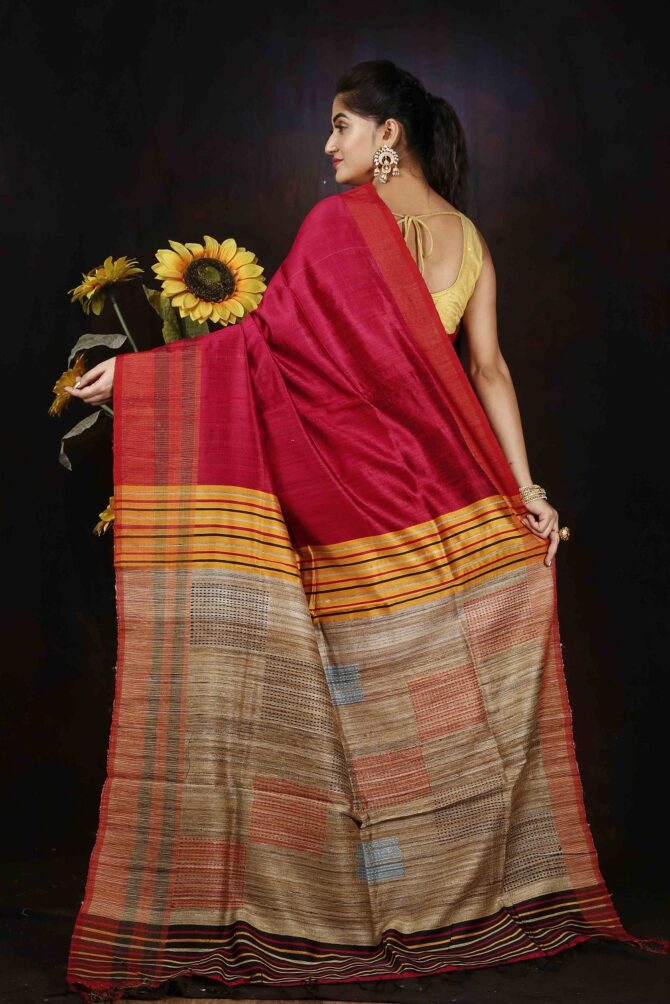 Indian Red Dupion Silk Saree