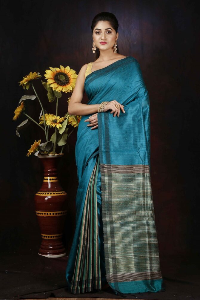 Blue Dupion Silk Saree