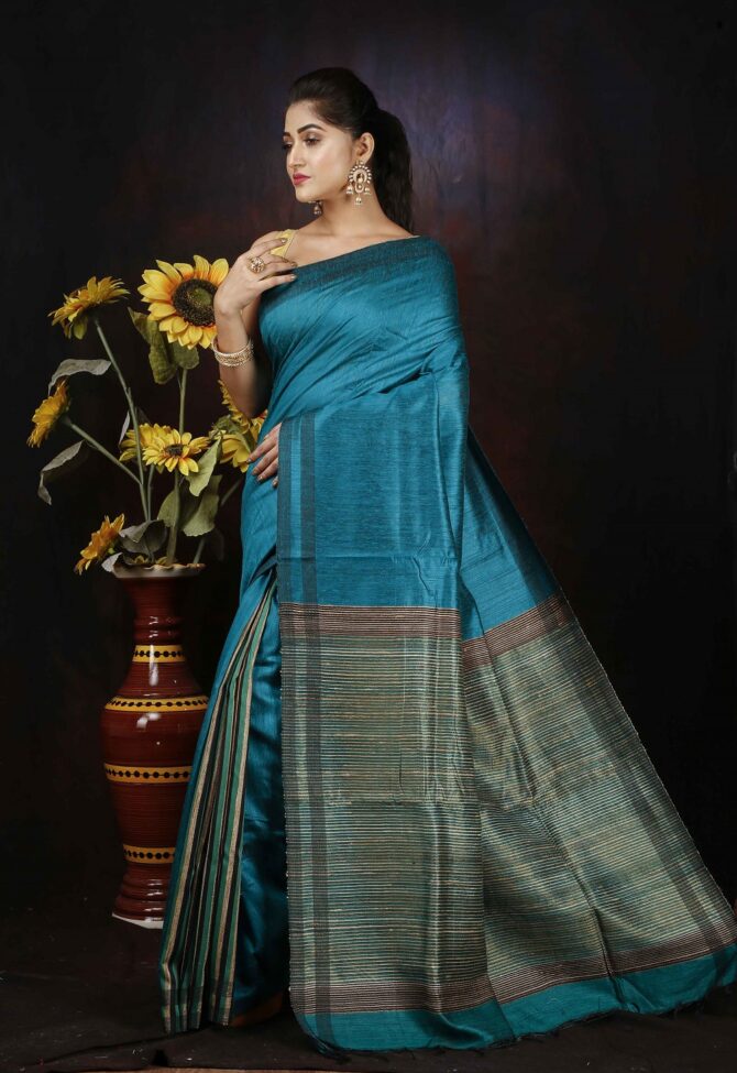 Blue Dupion Silk Saree