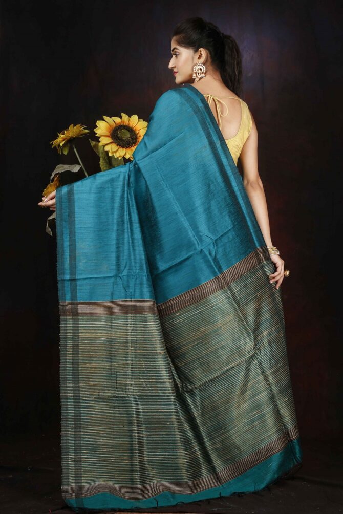 Blue Dupion Silk Saree