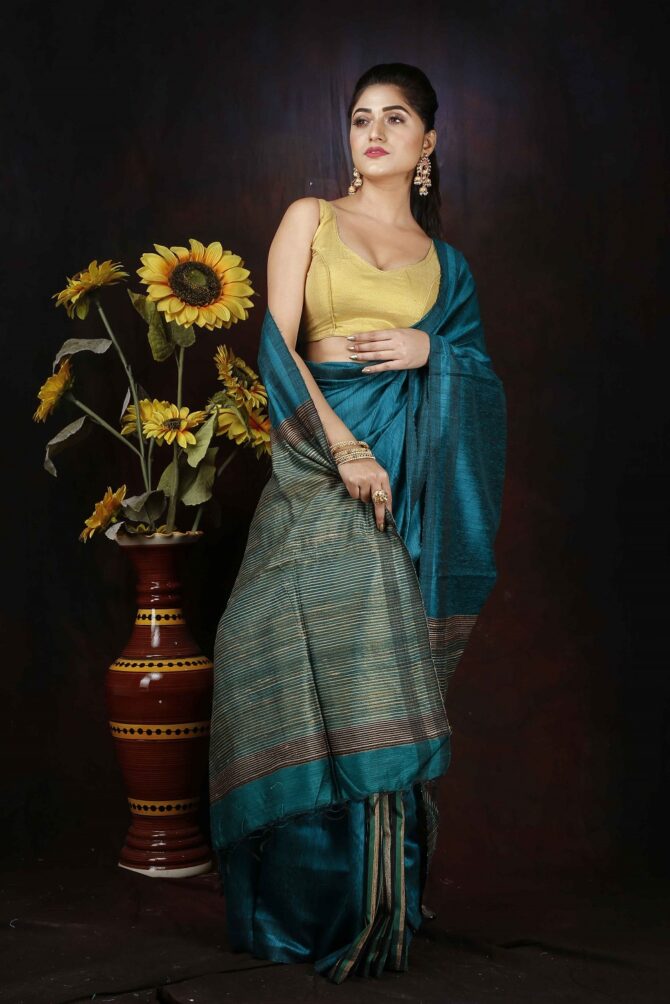 Blue Dupion Silk Saree