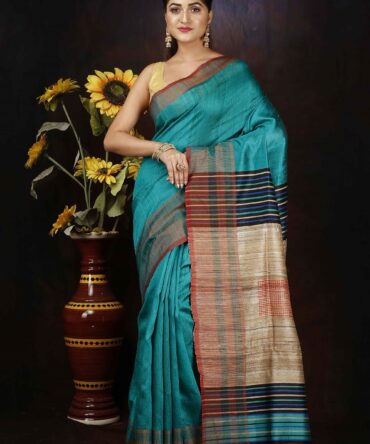 U.F Blue Dupion Silk Saree