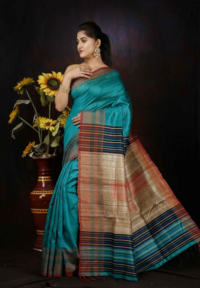 U.F Blue Dupion Silk Saree