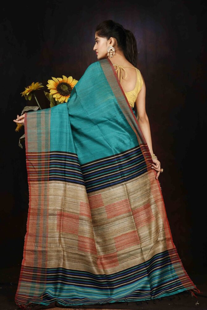 U.F Blue Dupion Silk Saree
