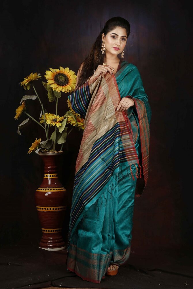 U.F Blue Dupion Silk Saree