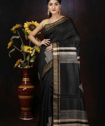 U.F Black Dupion Silk Saree