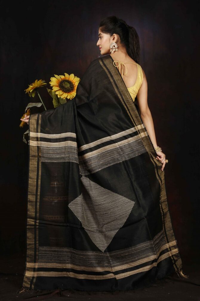 U.F Black Dupion Silk Saree