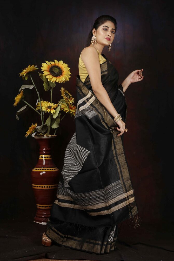 U.F Black Dupion Silk Saree