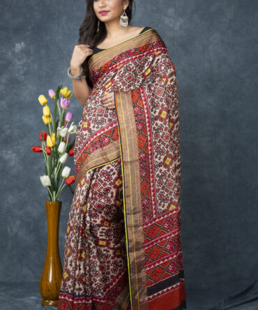 UF Multicolour Patola Linen Digital Print Saree