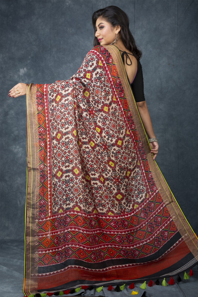 UF Multicolour Patola Linen Digital Print Saree