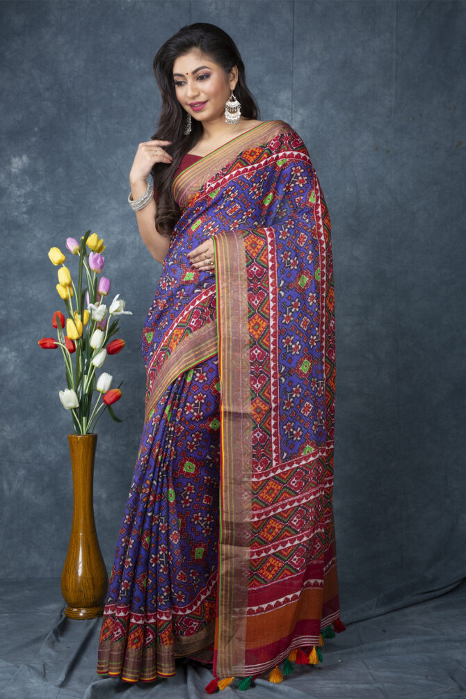 UF Purple Patola Linen Digital Print Saree