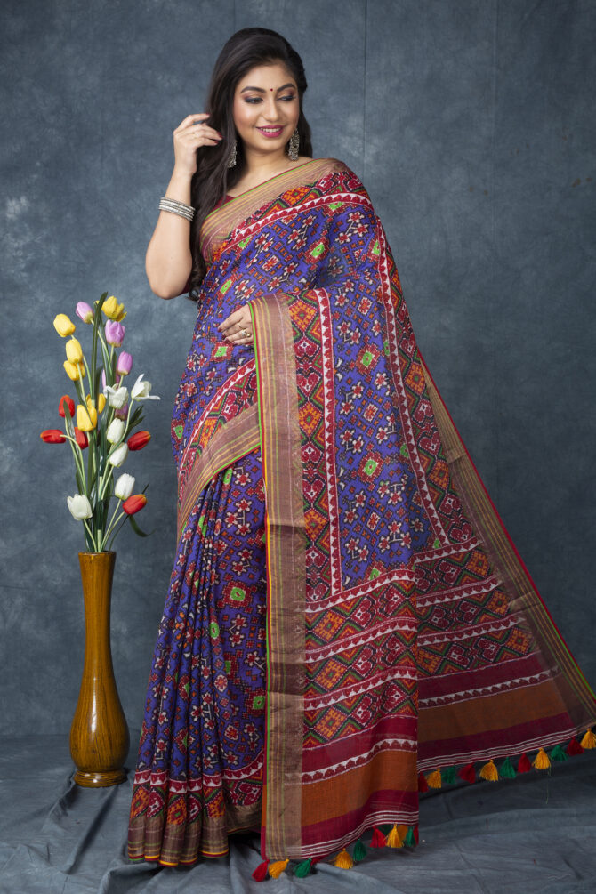 UF Purple Patola Linen Digital Print Saree