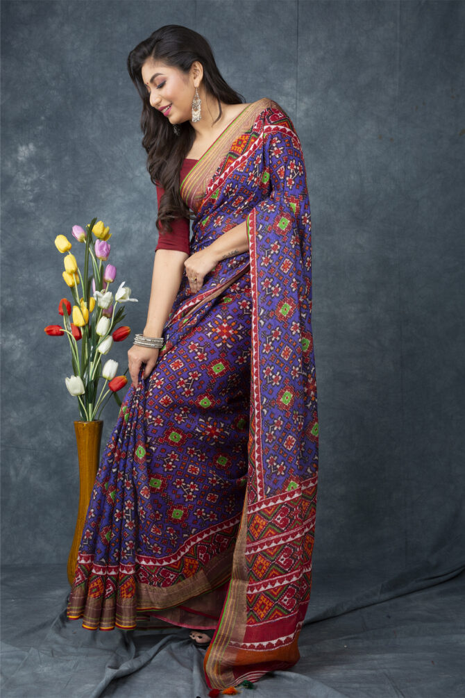 UF Purple Patola Linen Digital Print Saree