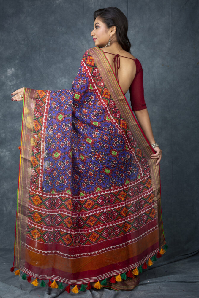 UF Purple Patola Linen Digital Print Saree