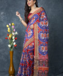 UF Saphire Blue Patola Linen Digital Print Saree