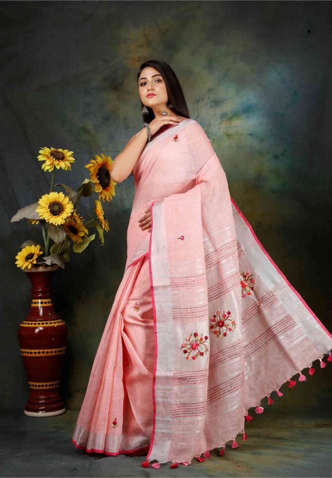 ebroidered linen saree